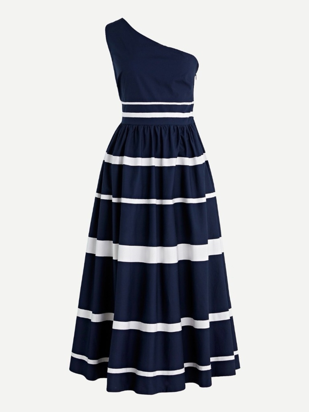 J. Crew Navy and White One-Shoulder Striped Maxi Dress